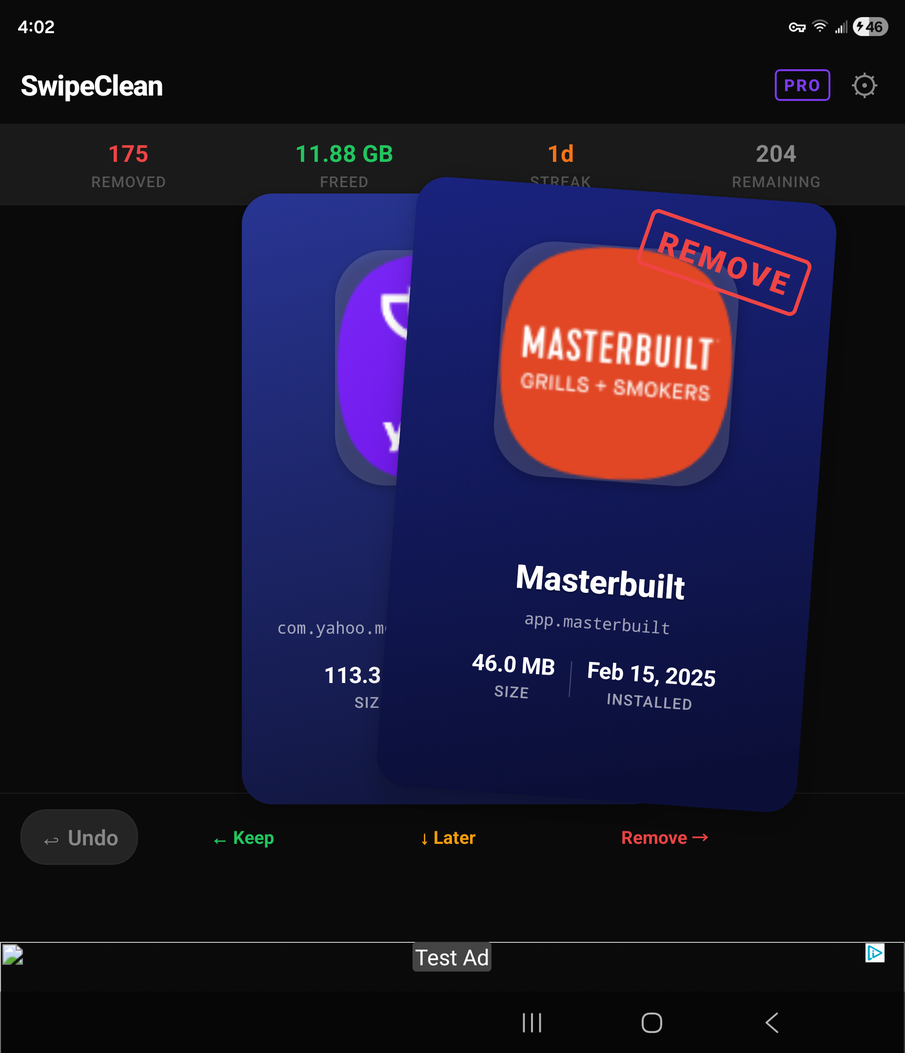 SwipeClean remove screen